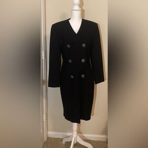 Bugari  black wool dress
Vintage
Size 10 Double Breasted
Lined 
Slit in back